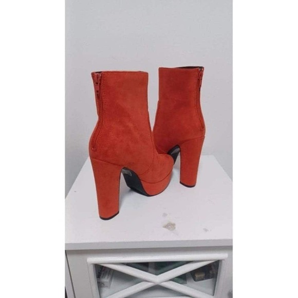 Women's TRENDY orange suede faux leather 5" block heel platform boots Size 7 - Picture 2 of 14